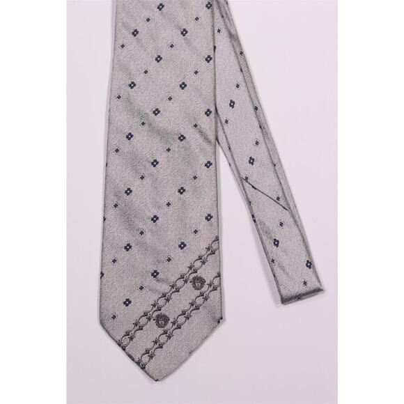 Gianni Versace Vintage 90's Silver Gray Floral Medusa Silk Necktie Tie - Picture 3 of 7